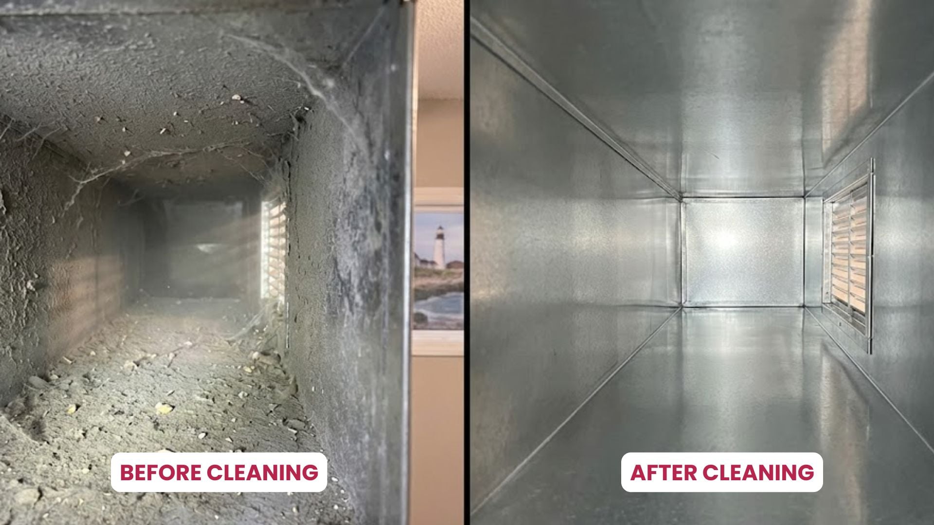 Before and after professional air duct cleaning in Newburyport MA
