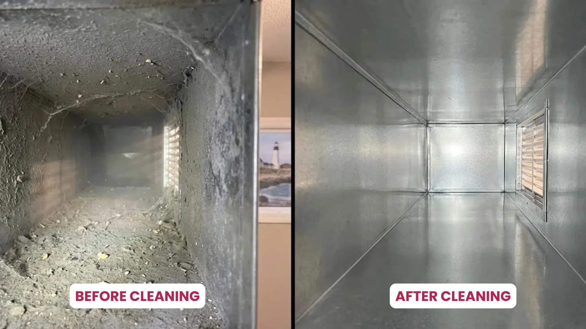 Before and after comparison of professional air duct cleaning results