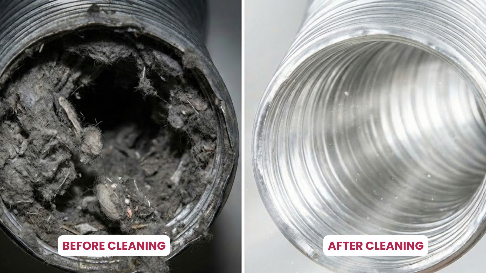 Before and after air duct cleaning results showing dramatic improvement - Salisbury MA