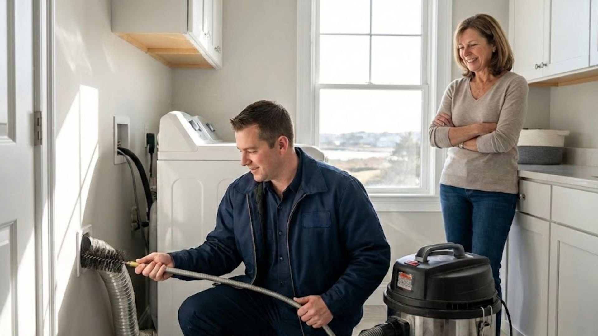 Professional duct and dryer vent cleaning service in Salisbury MA - Kealey's technician performing thorough cleaning