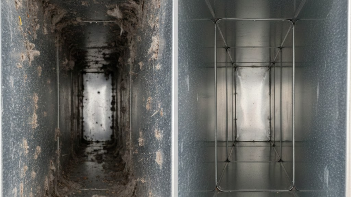 Before and after HVAC air duct cleaning by Kealey's in Essex County MA